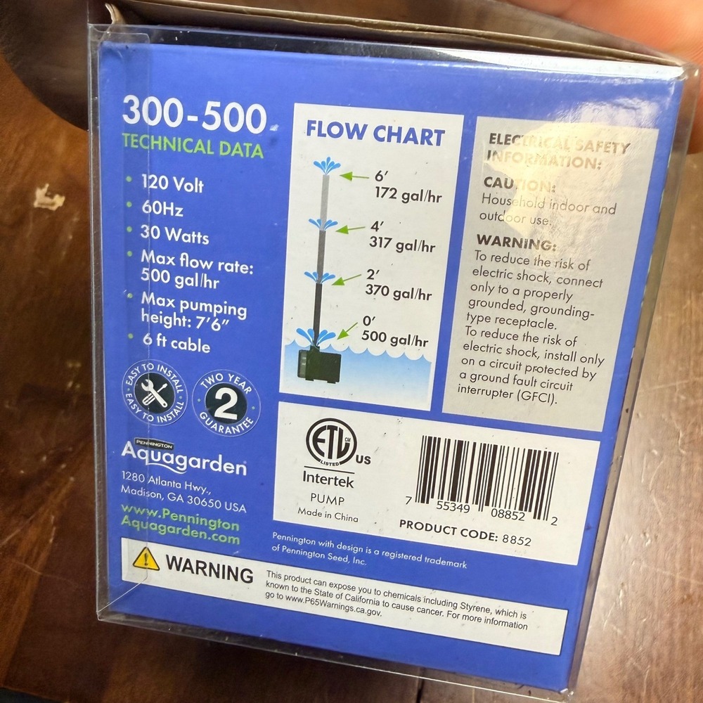 Pennington AquaGarden 30W Water Pump‎ Universal 500 GPH Hydroponic Aquaponic - Picture 7 of 8